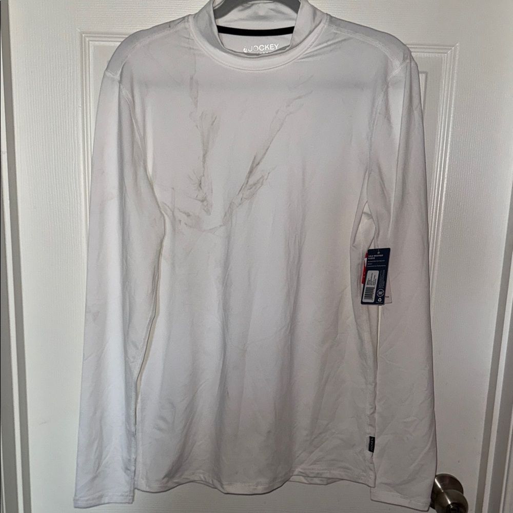 Jockey Classic White Long Sleeve Tee small NWT (dirt stain)